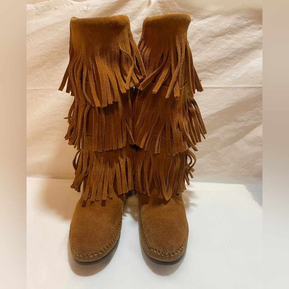 Minnetonka Moccasins Boot Layer Fringe Boots Brow… - image 2